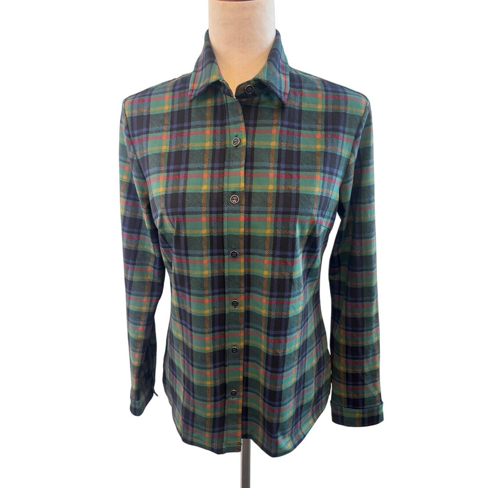 J.McLaughlin Button Up Blouse Women's Size Small Plaid Long Sleeve Career